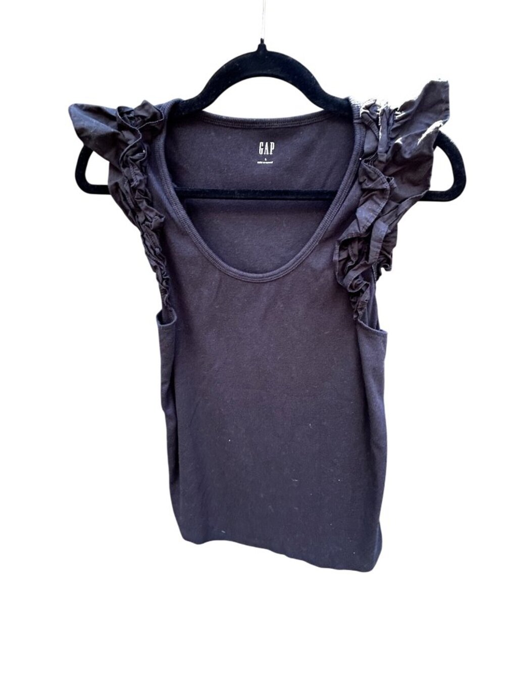 Gap Ruffle Sleeve Black Tank Top Womens Size Large  Cotton Blend 1936